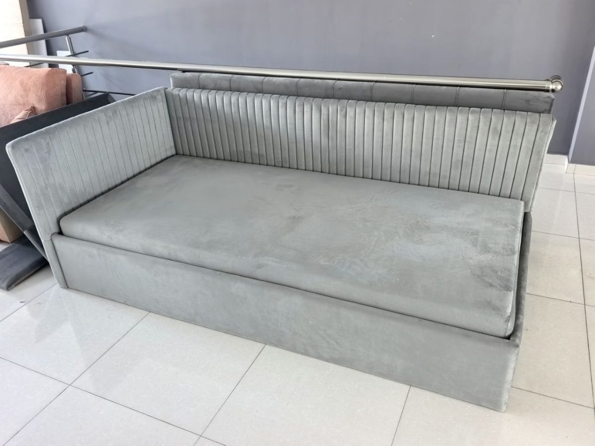 Односпальная кровать-тахта с матрасом Ontario 90x200, серая